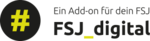 Logo FSJ_digita: Schriftzug, gelbe Raute auf schwarzem Kreis und Zusatz "Ein Add-on für dein FSJ"